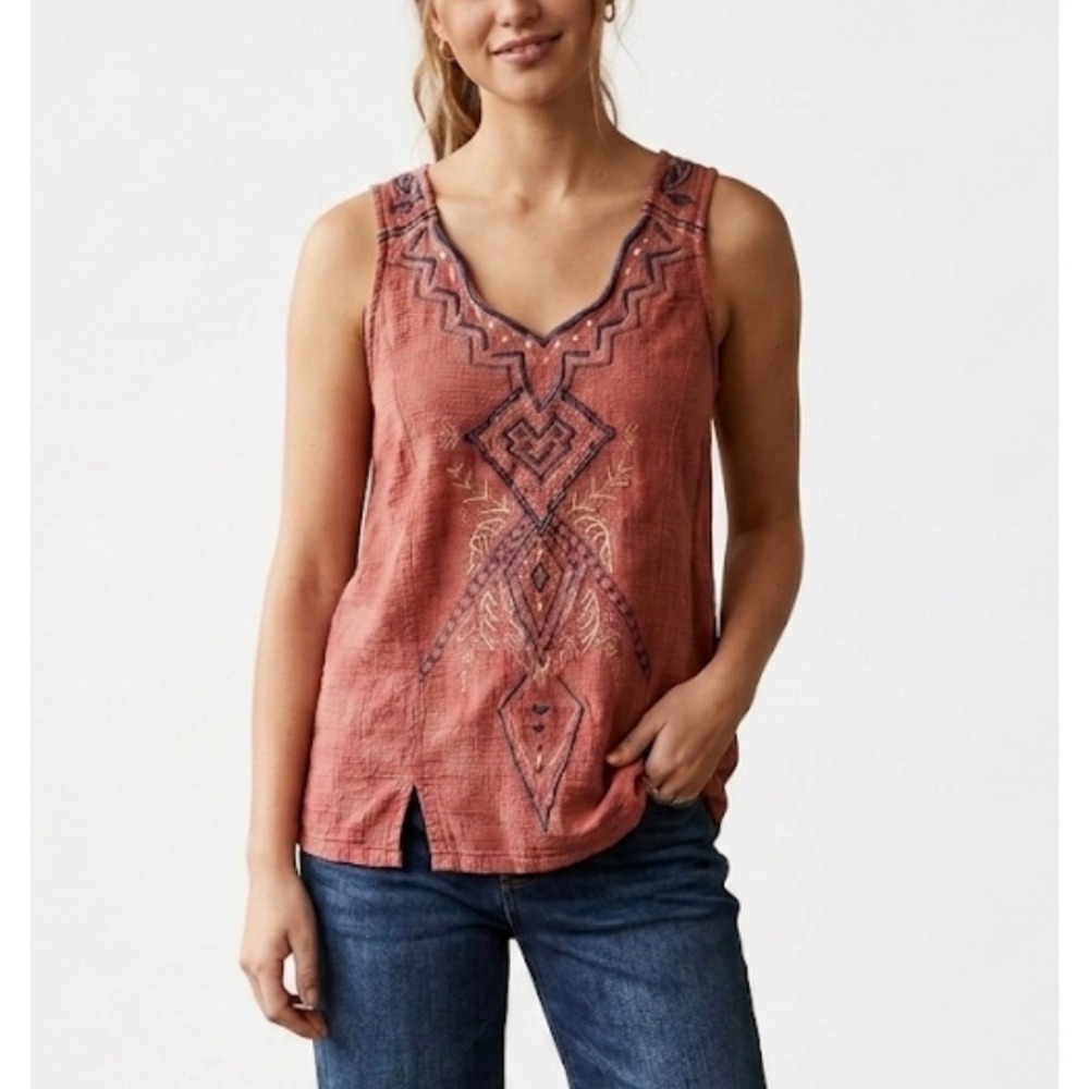 O'Neill x Cynthia Vincent sz L Gauzy Embroidered Aztec Print Top Boho Beach